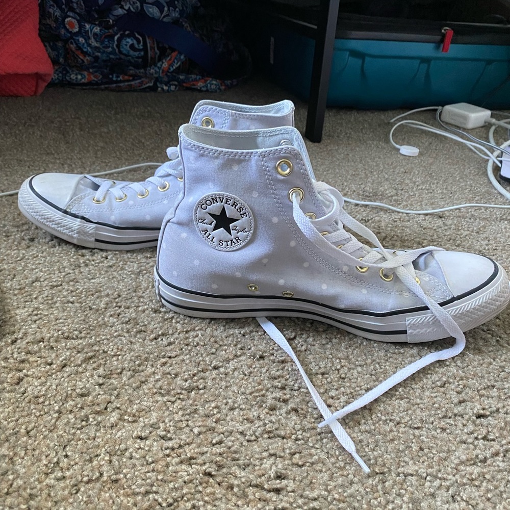 Grey/White Polka Dot High Top Converse